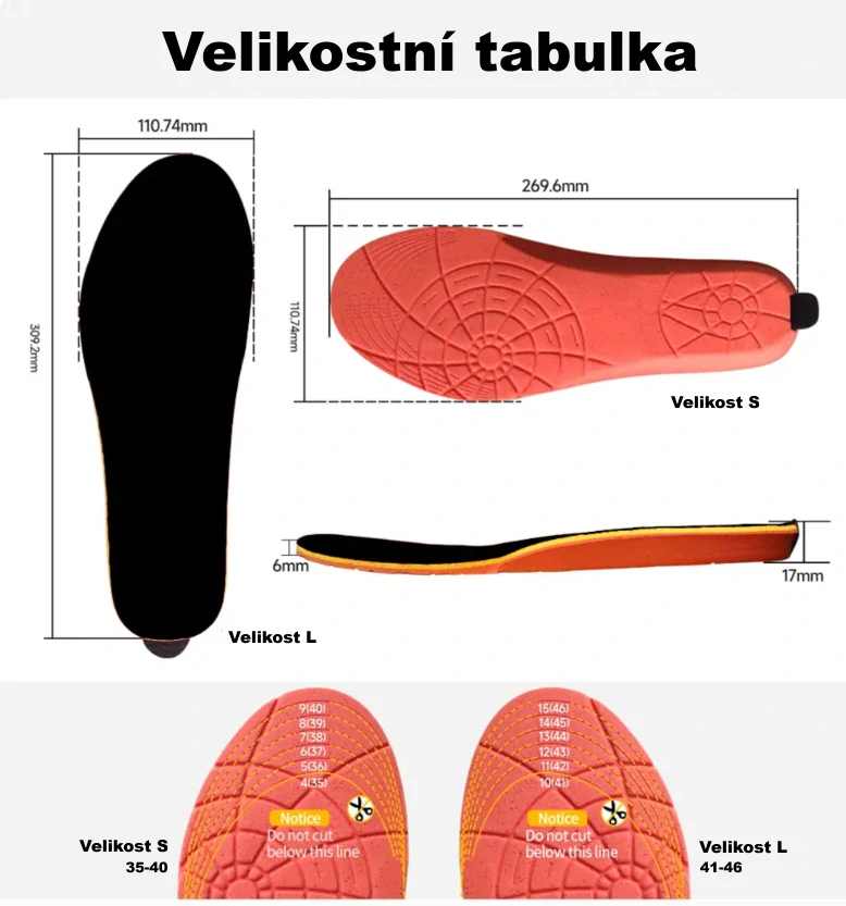 TXR Vyhřívané vložky do bot na dálkové ovládání vel.L