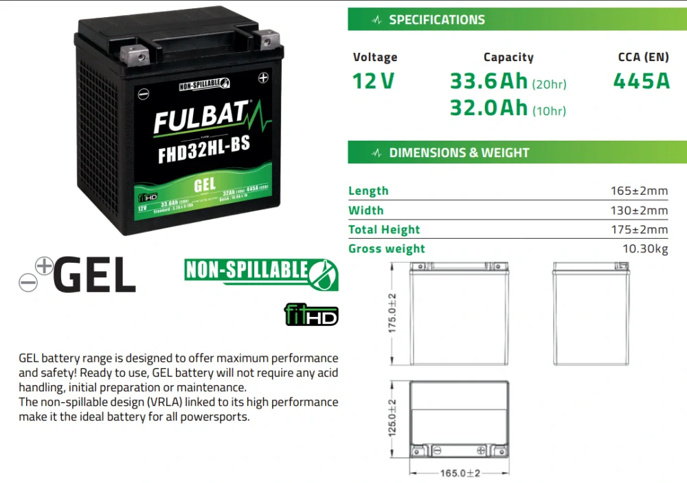 FULBAT Gelový akumulátor FHD32HL-BS GEL (YHD32HL-BS GEL)