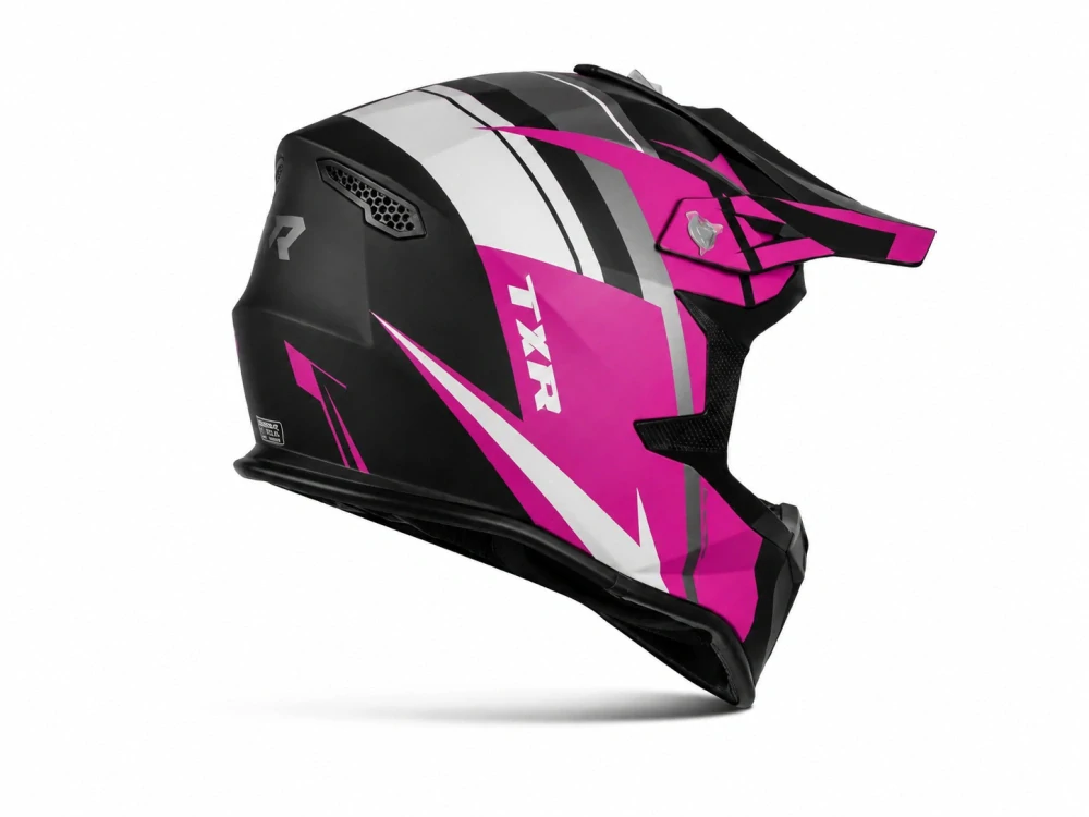 TXR Motokrosová helma Fury černo-šedo-bílo-růžová XS