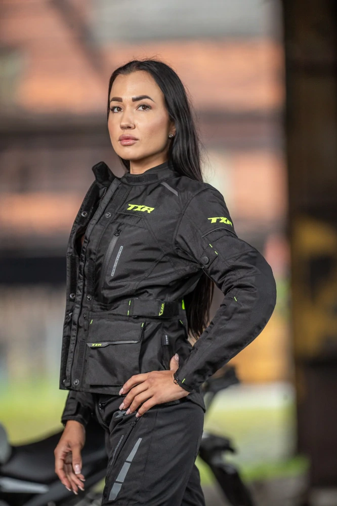 TXR Dámská bunda na motorku Visper černo-fluo žlutá L