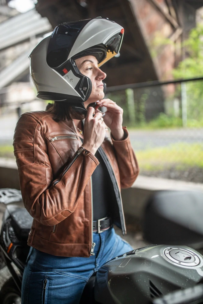 TXR Dámská kožená bunda na motorku Carmen hnědá S