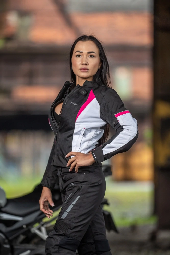 TXR Dámská bunda na motorku Kiara černo-bílo-růžová XS