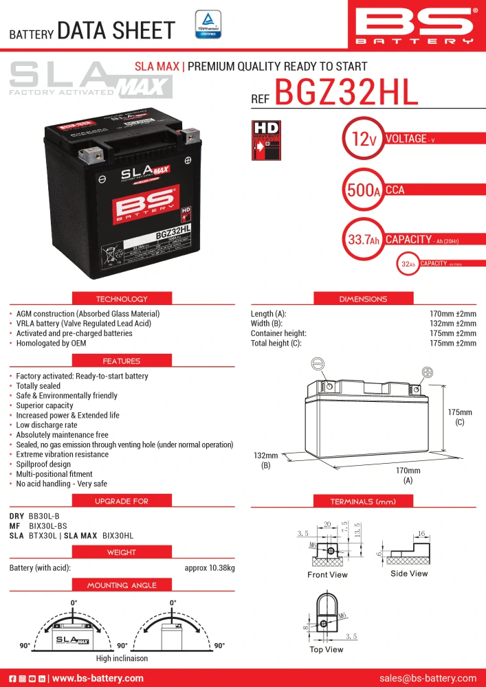 BS-BATTERY V továrně aktivovaný akumulátor BGZ32HL SLA MAX (12V 32Ah, 500A) – 300935