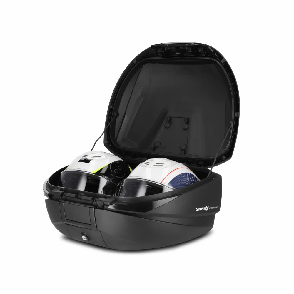 SHAD Vrchní kufr na motorku SH59X D0B59200 černý s hliníkovým krytem (rozšiřitelná koncepce) s PREMIUM SMART zámek a opěrka zad