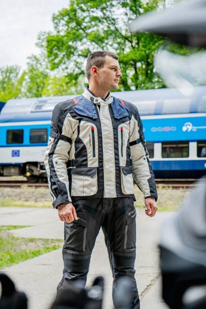 TXR Bunda na motorku Expedition černo-šedo-modro-červená XL