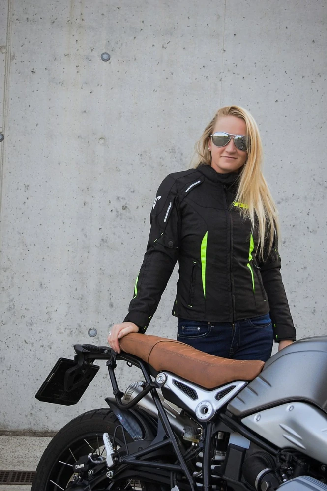 TXR Dámská bunda na motorku Elisa černo-fluo žlutá XS