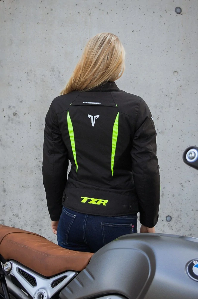 TXR Dámská bunda na motorku Elisa černo-fluo žlutá S