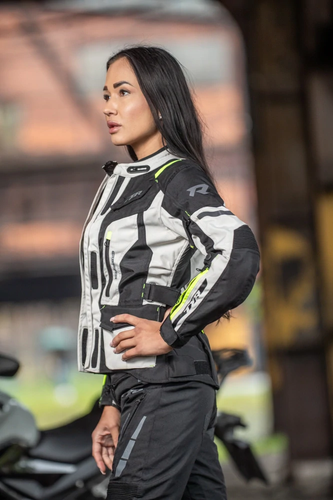 TXR Dámská bunda na motorku Expedition černo-šedo-fluo žlutá XL