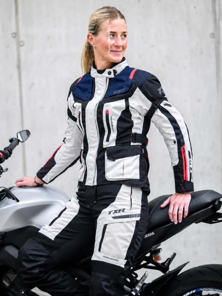 TXR Dámská bunda na motorku Expedition černo-šedo-modro-červená L