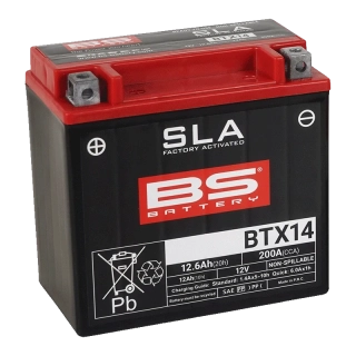 BS-BATTERY BTX14 12V 12Ah 200A (YTX14) 150x87x145mm L+ AGM bezúdržbová motobaterie
