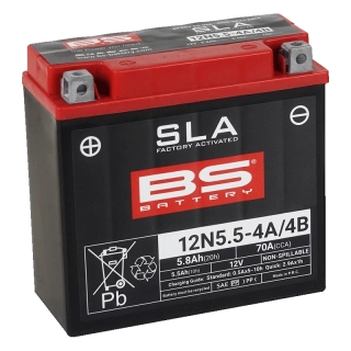BS-BATTERY 12N5.5-4A/4B 12V 5Ah 70A (12N5.5-4A, 12N5.5-4B) 135x60x130mm L+ AGM bezúdržbová motobaterie